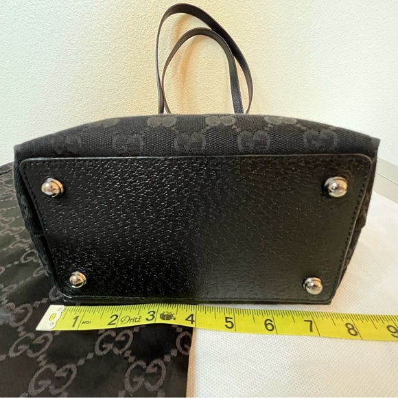 💯 authentic GUCCI TOTE HANDBAG LEATHER BLACK CANVAS IN SILVER METALLIC HARDWARE - Picture 6 of 8